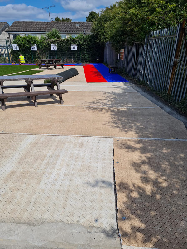 image of school playground installation of artificial grass