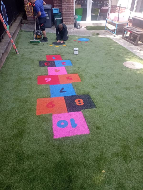 image of installing artificial grass onto a small courtyard in Raheny NS