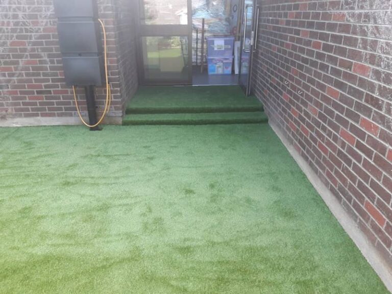 image of small school courtyard in Tallaght after artificial grass installed